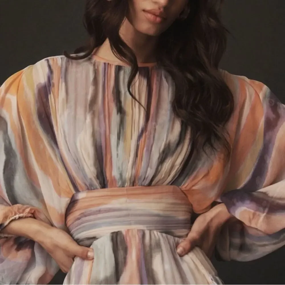 BHLDN Anthropologie Long Sleeve Chiffon Mini Dress Size Small - Picture 3 of 8